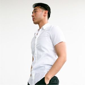 Helmut Lang White Raw Hem Short Sleeve Button Down Shirt Size 15